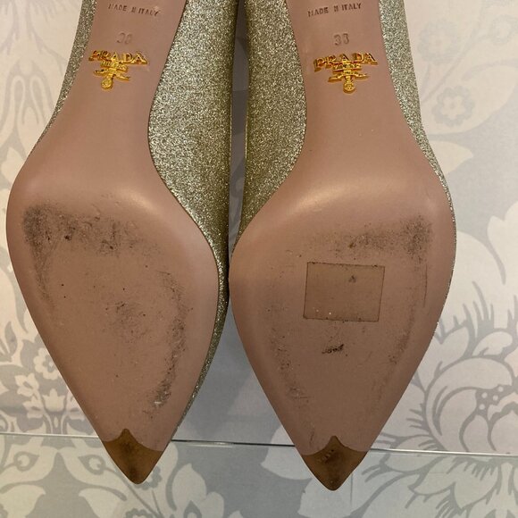 PRADA GOLD METALLIC GOLD KITTEN HEEL SHOE SIZE 38 RETAIL $ 1250.00 - Picture 8 of 10